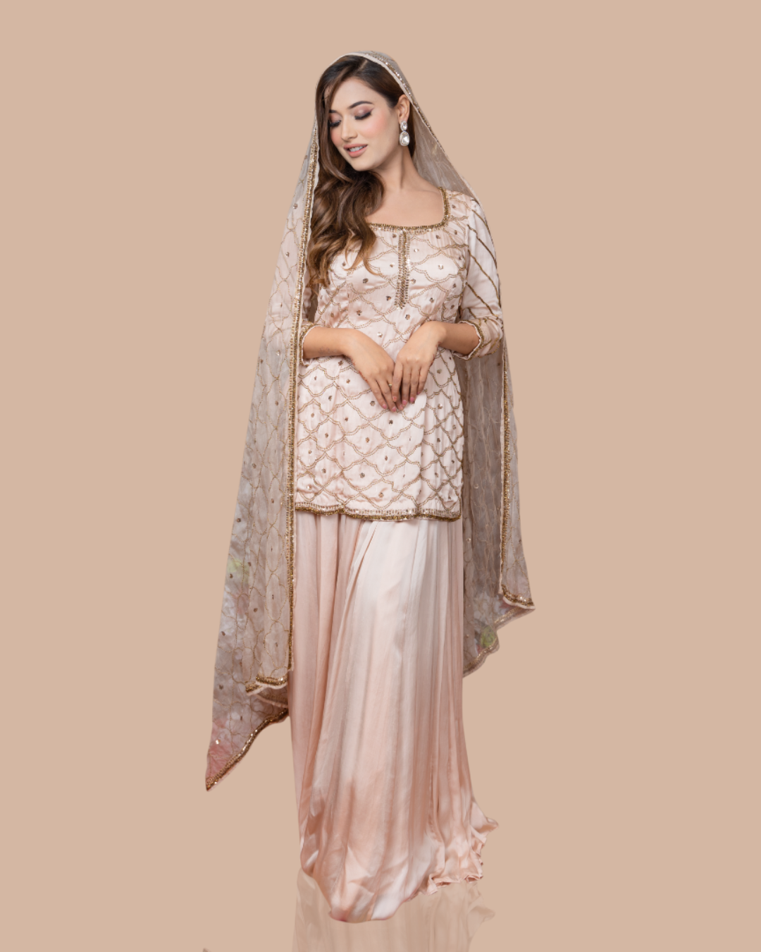 Sonali Bansal - Golden beige kurta with skirt and dupatta From Wedding Capsule