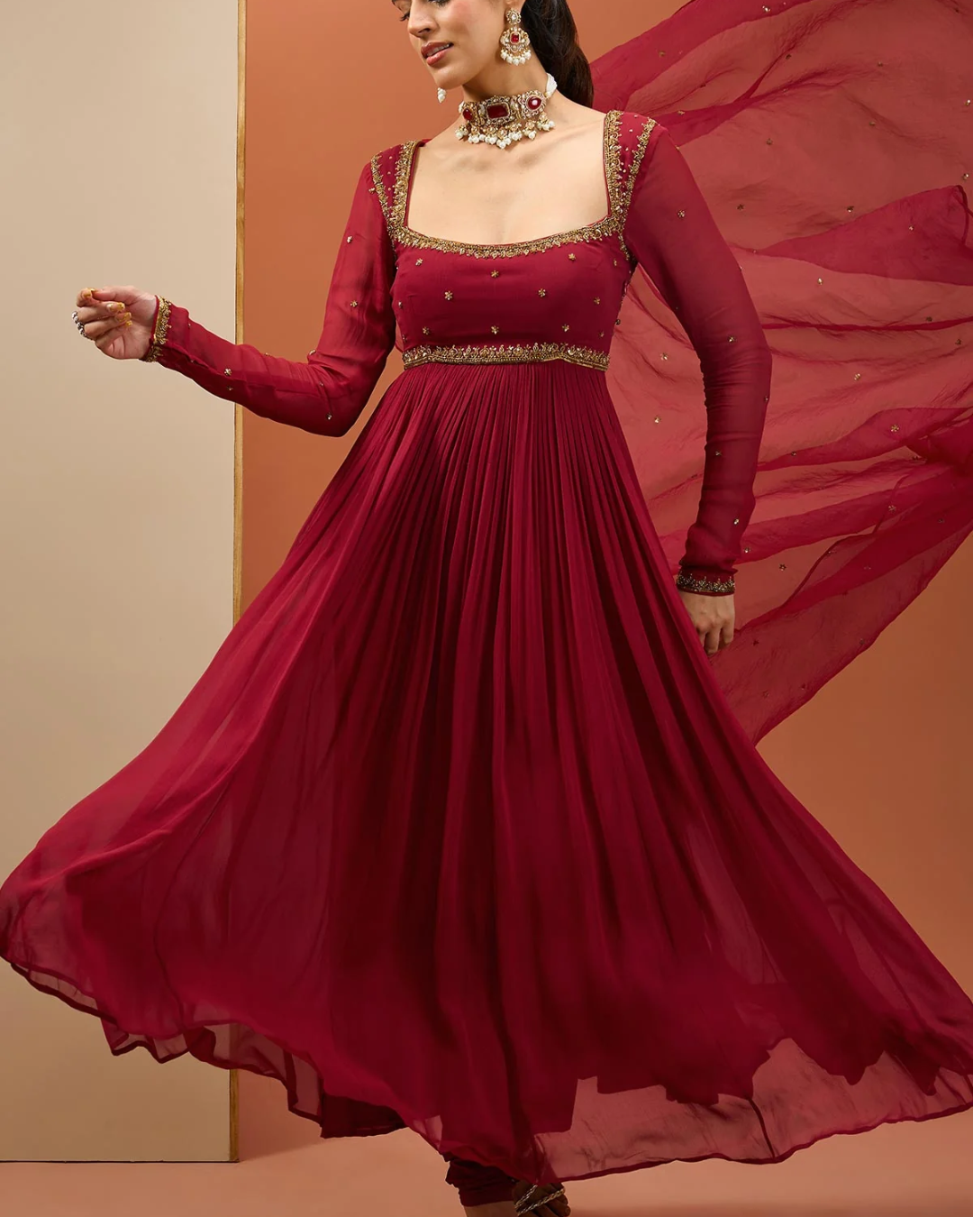 Esha Koul - Mehroon Anarkali Set From Noor