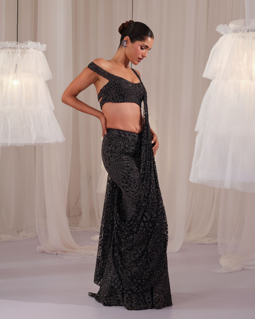 K&A By Karishma And Ashita - Navy Shimmery Draped Saree With Blouse From First Love