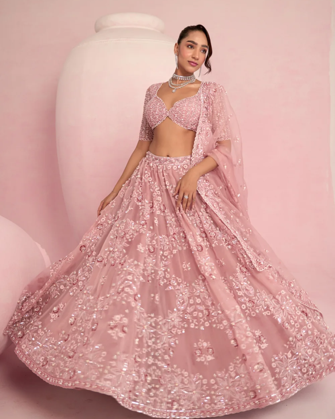 Prevasu - Blush Pink Lehenga Set From Solene
