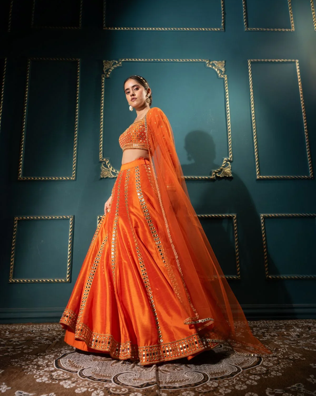 Anisha Shetty - Persimmon Mirror Lehenga Set From Rangin