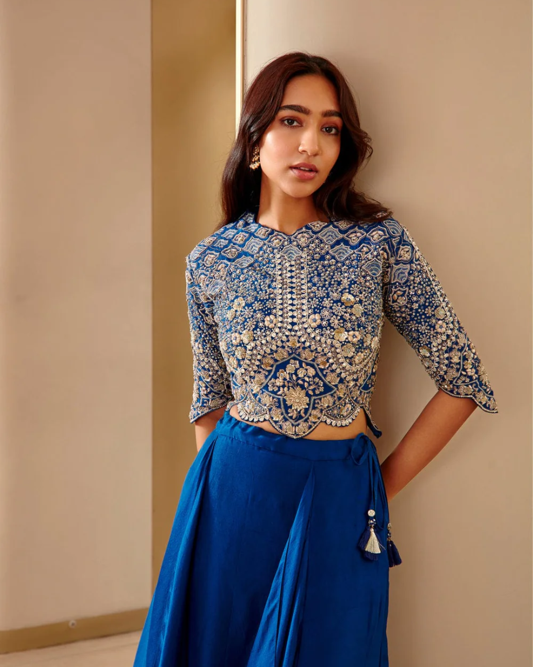 Osaa By Adarsh - Jade Blue Embroidered Top and Skirt From RASM
