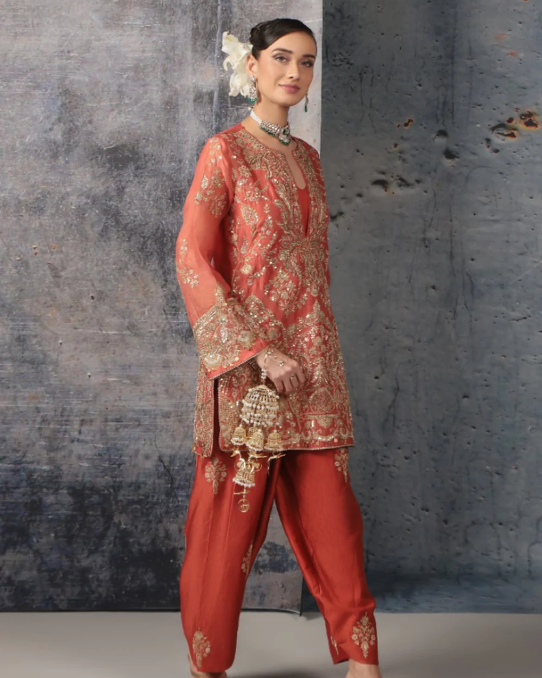 Niti Bothra - Zar-Rang Orange Jaal Farshi Kurta Set