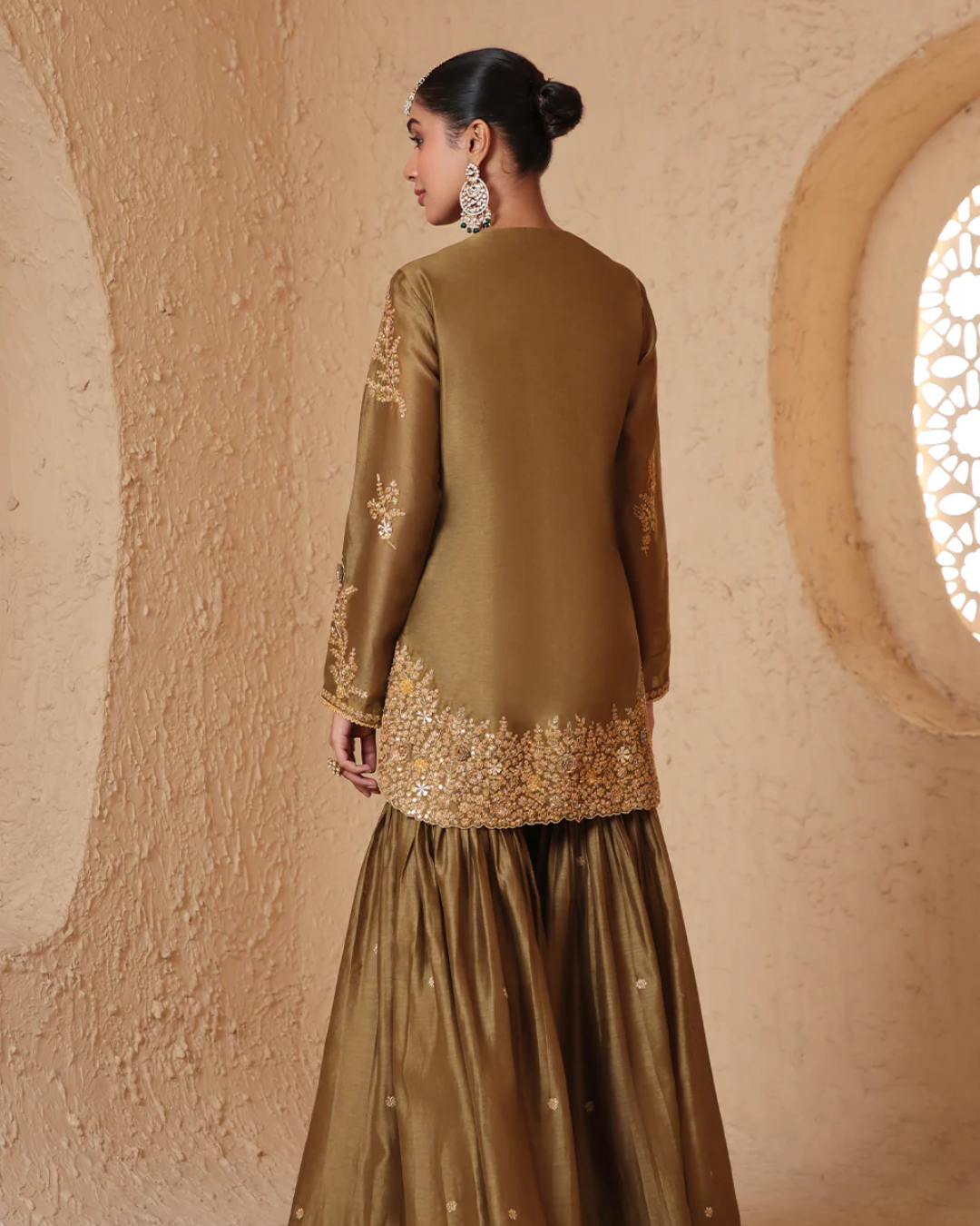Niti Bothra - Mehrang Olive Green Heavy Sharara Set