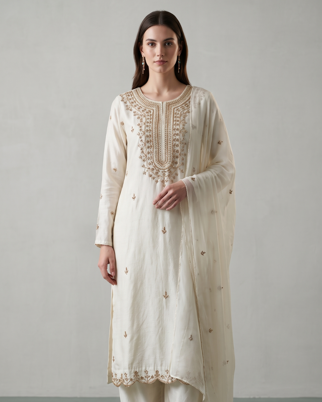 Basanti Kapde Aur Koffee - Off-White Embroidered Suit Set From Suits & Shararas