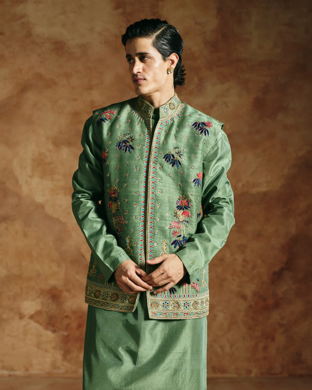 Aman Takyar - Green Nehru Jacket From Today’s Sindh