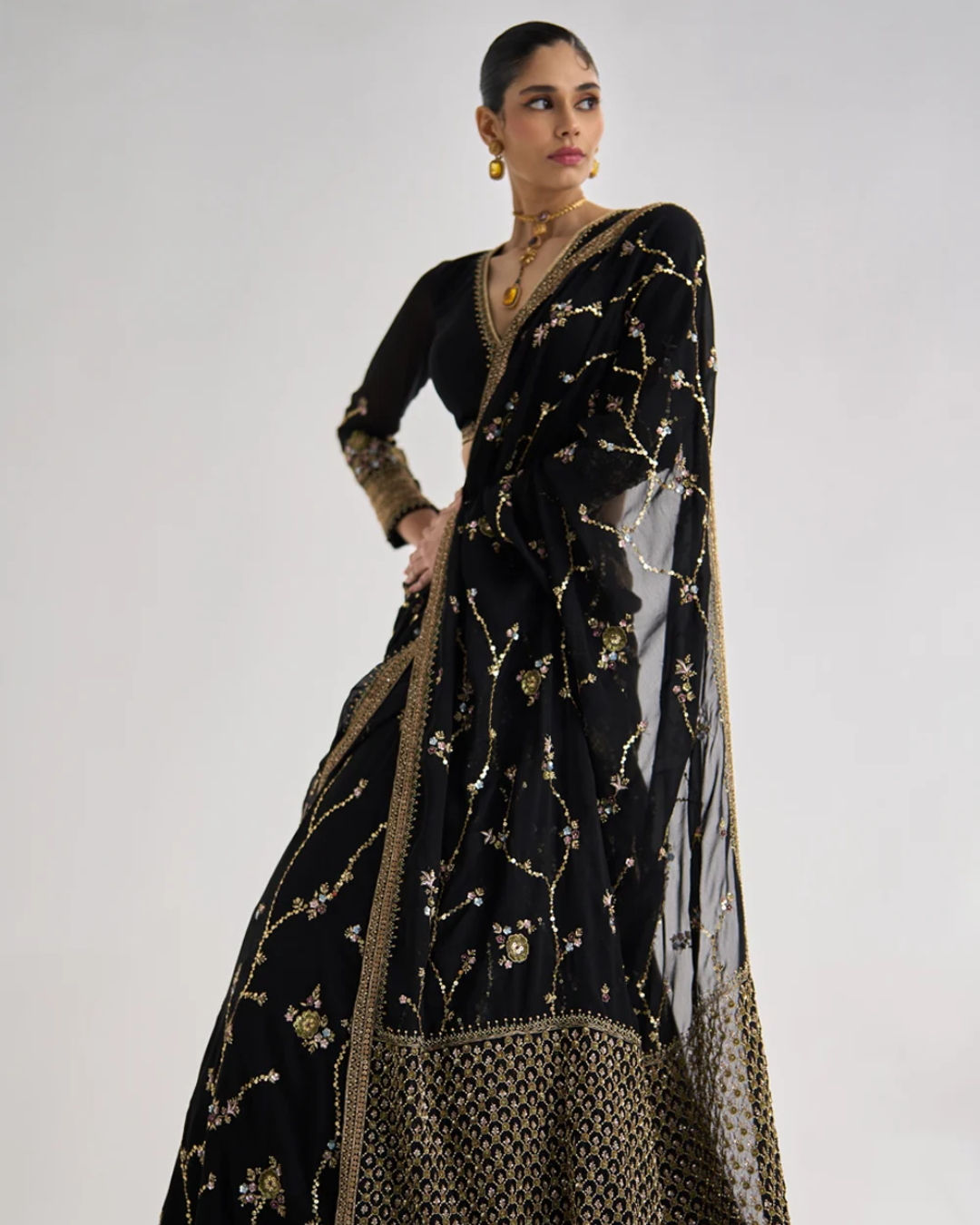 Prevasu - Black Georgette Lehenga Saree From Silsila