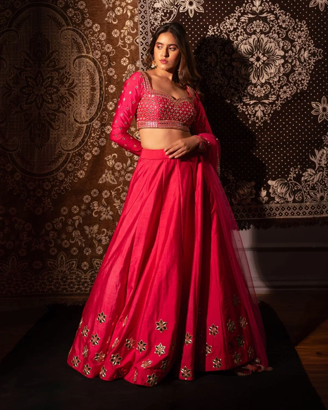 Anisha Shetty - Rasberry Pink Lehenga Set From Rangin