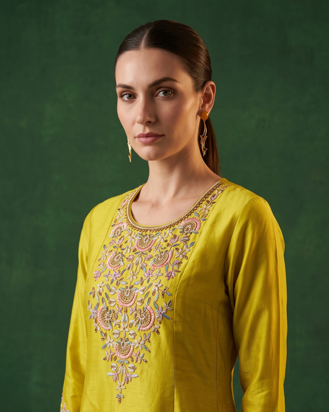 Basanti Kapde Aur Koffee - Regal Lime Embroidered Dhoti Set From Suits & Shararas