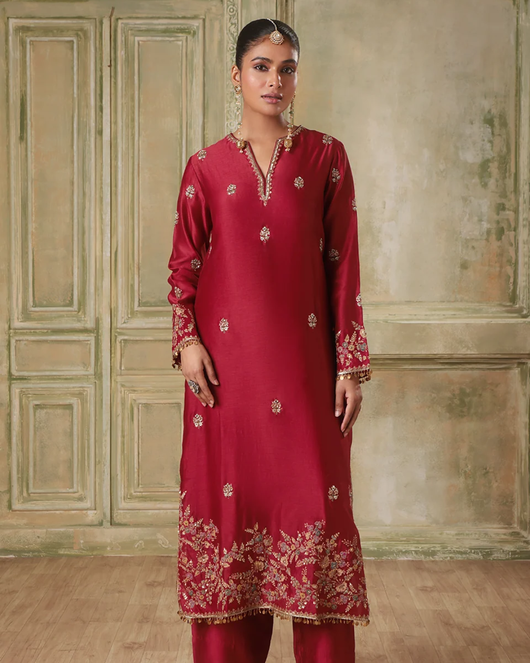 Niti Bothra - Zar-Rang Maroon Farshi Kurta Set