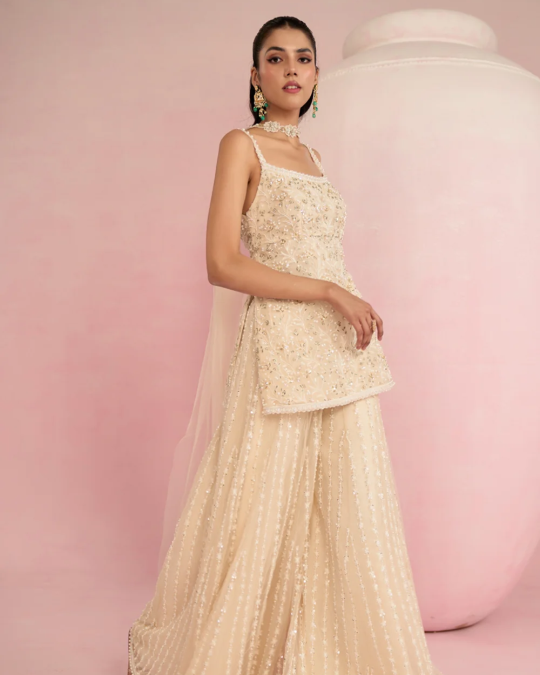 Prevasu - Ivory Sharara Set From Solene