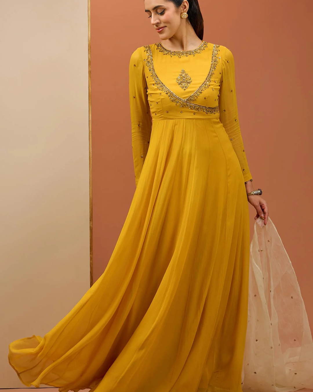 Esha Koul - Mustard Anrakali Set From Noor