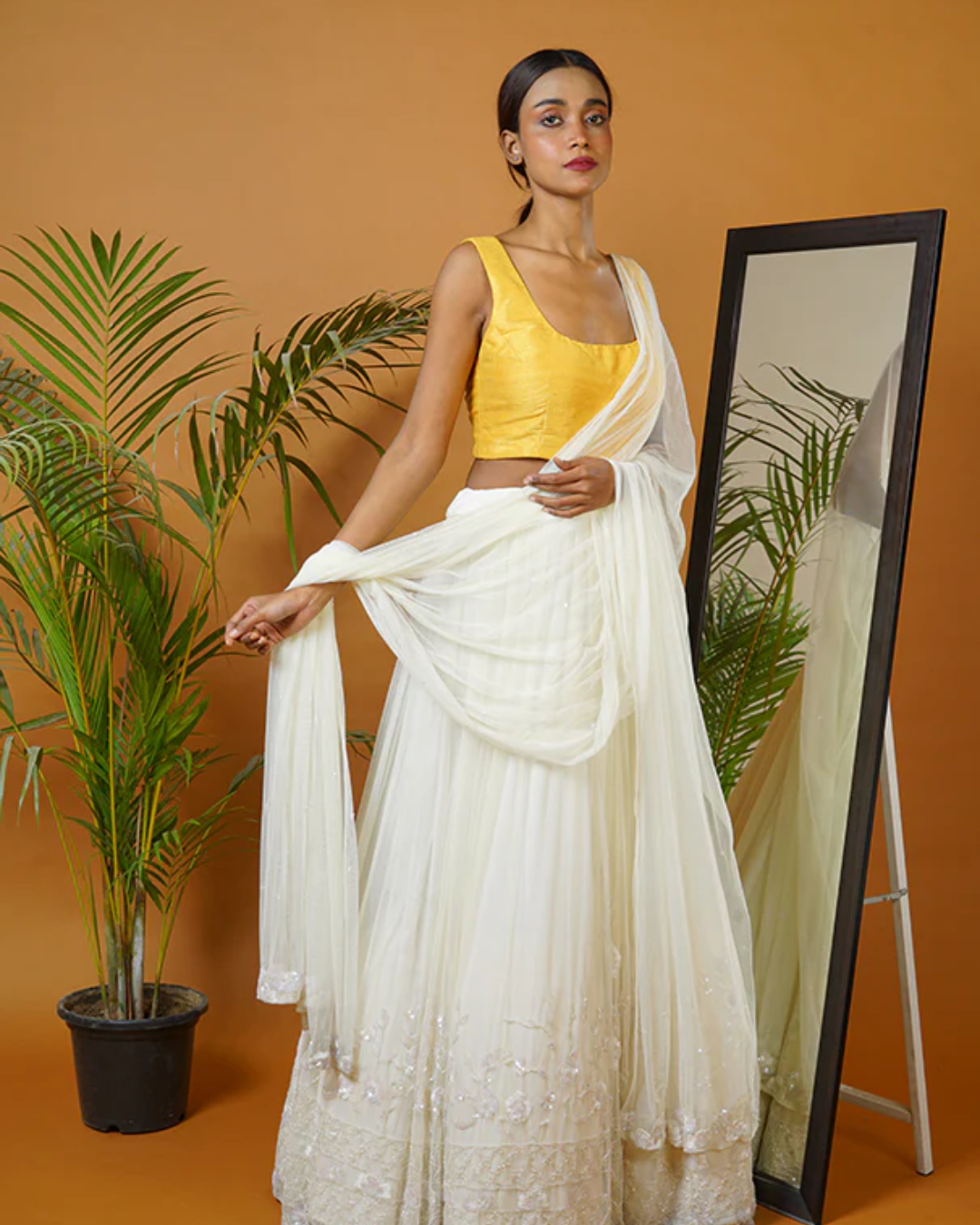 Sonali Bansal - Mustard blouse with off white lehenga and dupatta From Fiza