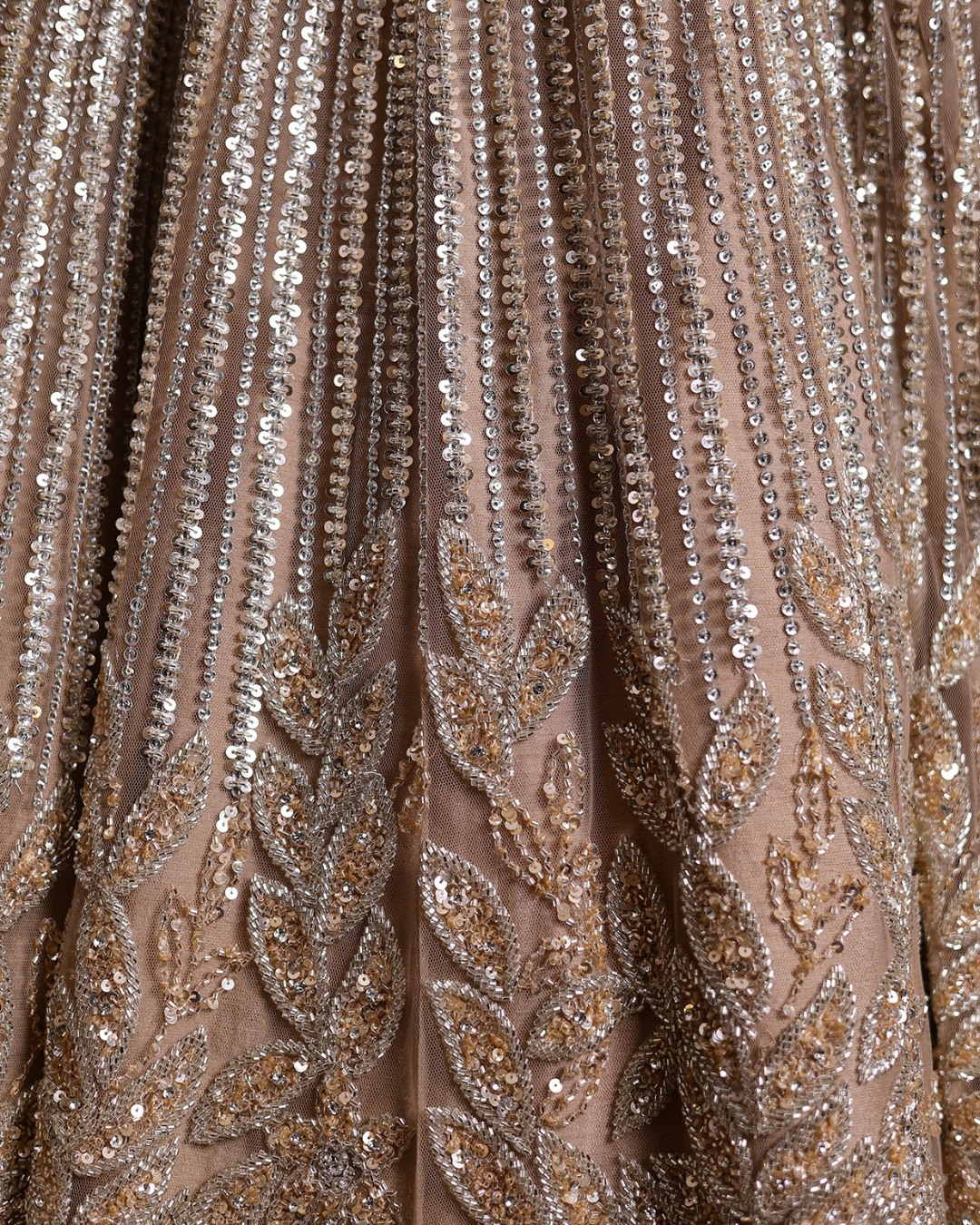 Isa by Dolly Wahal - Beige Gold Net Crystal Hand Embroidered Lehenga Set