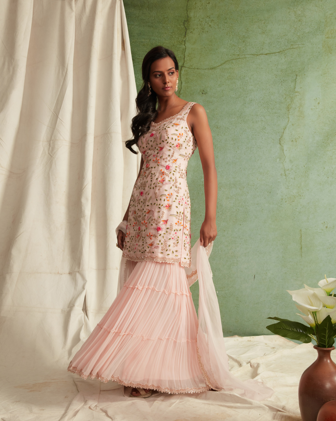 Priyanka Jain - Embroidered Kurta With 3 Tier Sharara And Dupatta From Love Of Tomorrow