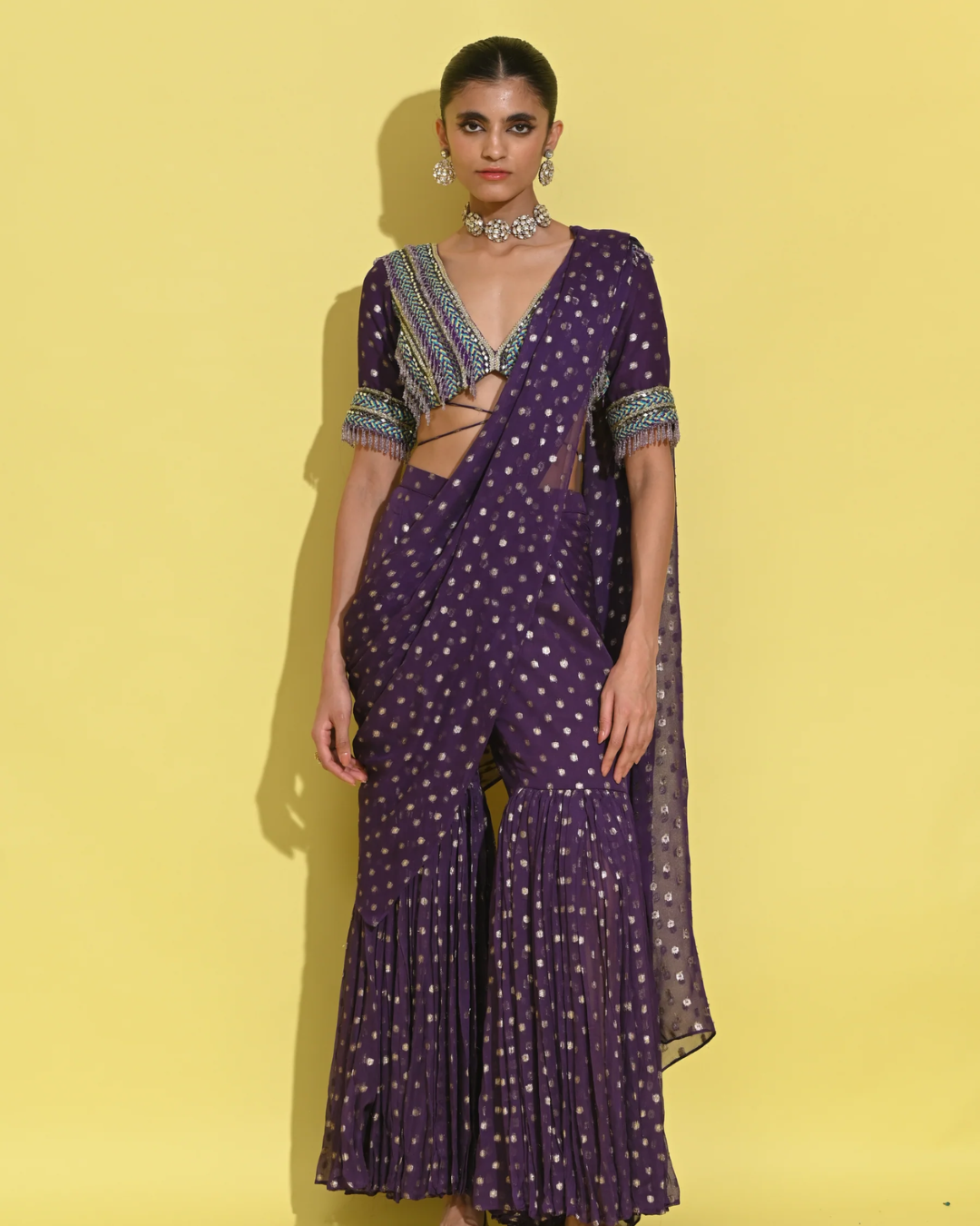 Rishi and Vibhuti - Violet Berry Sharara Set From Tamasha