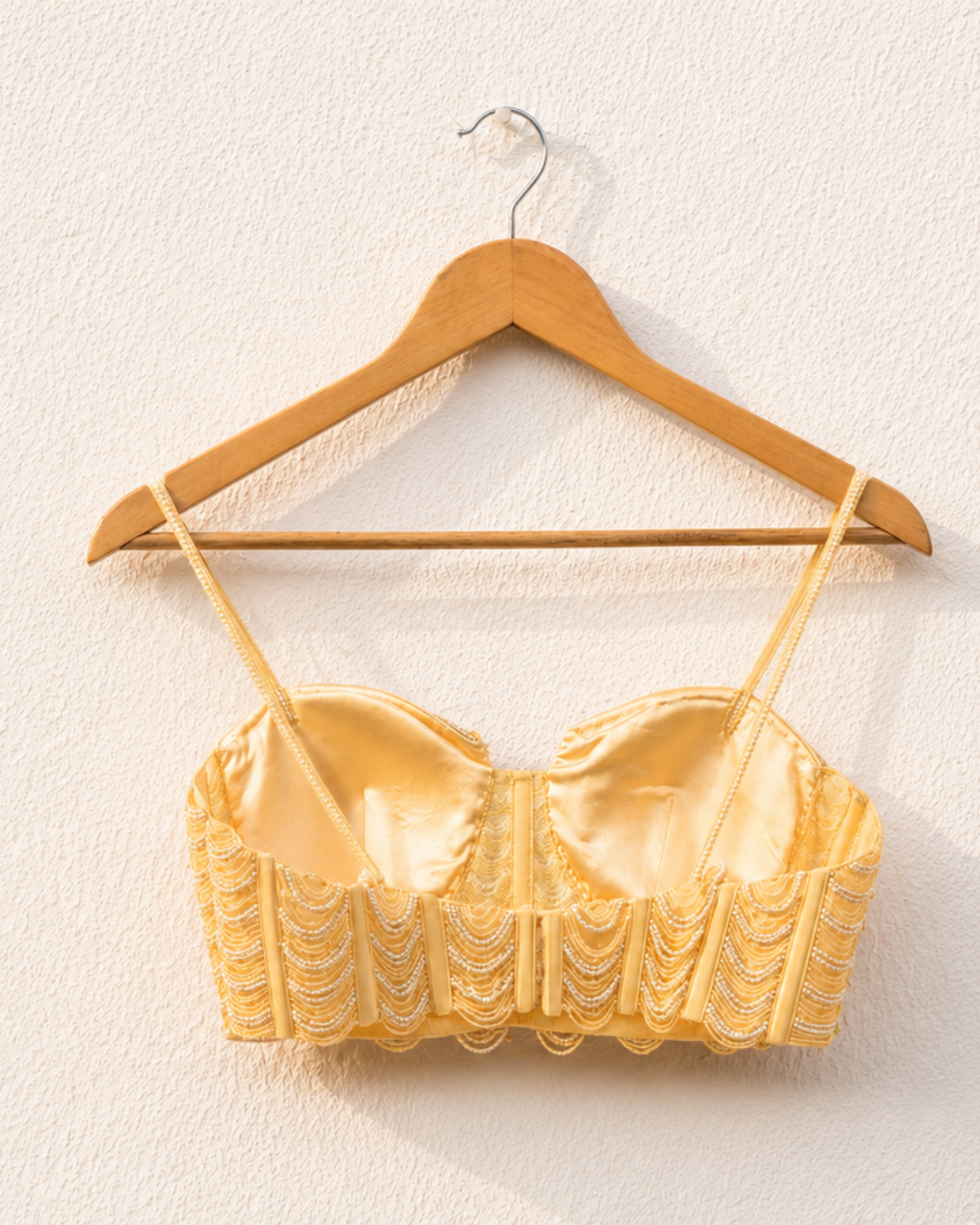 Anisha Shetty - Honey Yellow Pearl And Cutdana Blouse With Goergette Sharara