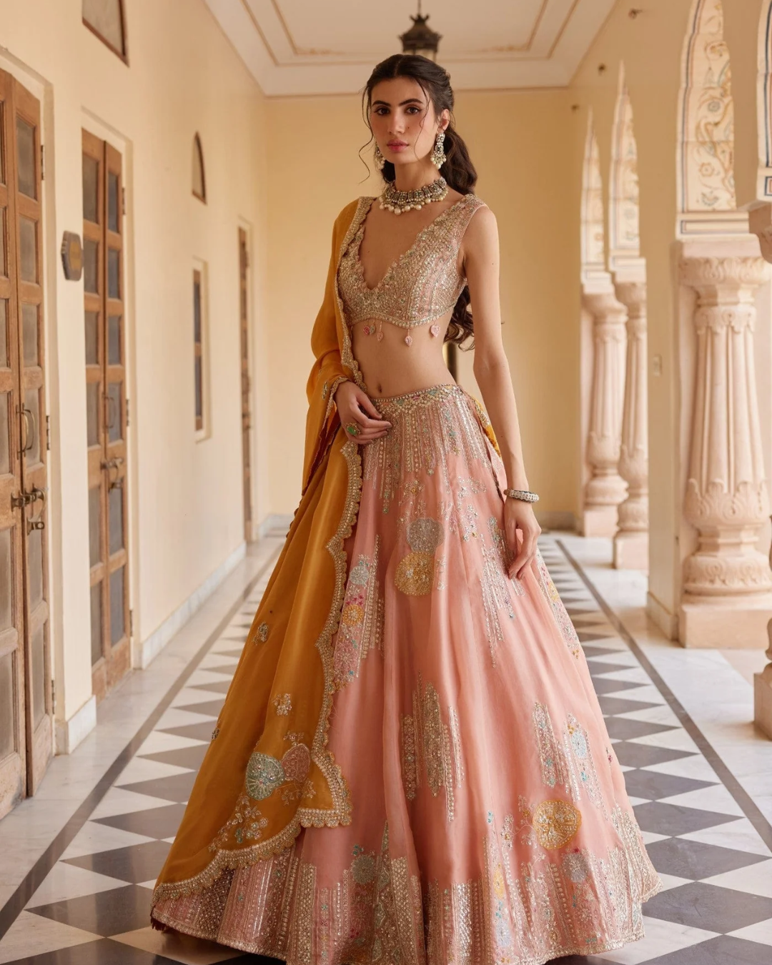 Osaa By Adarsh - Salmon Peach Embroidered Lehenga From RASM