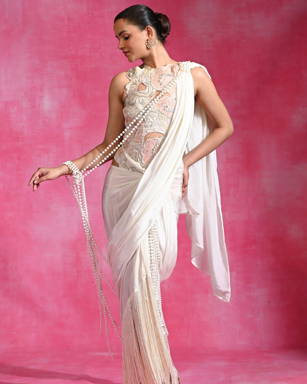 Rishi and Vibhuti - Pearl Ivory Drape Set From Ek Main Aur Ek Tu