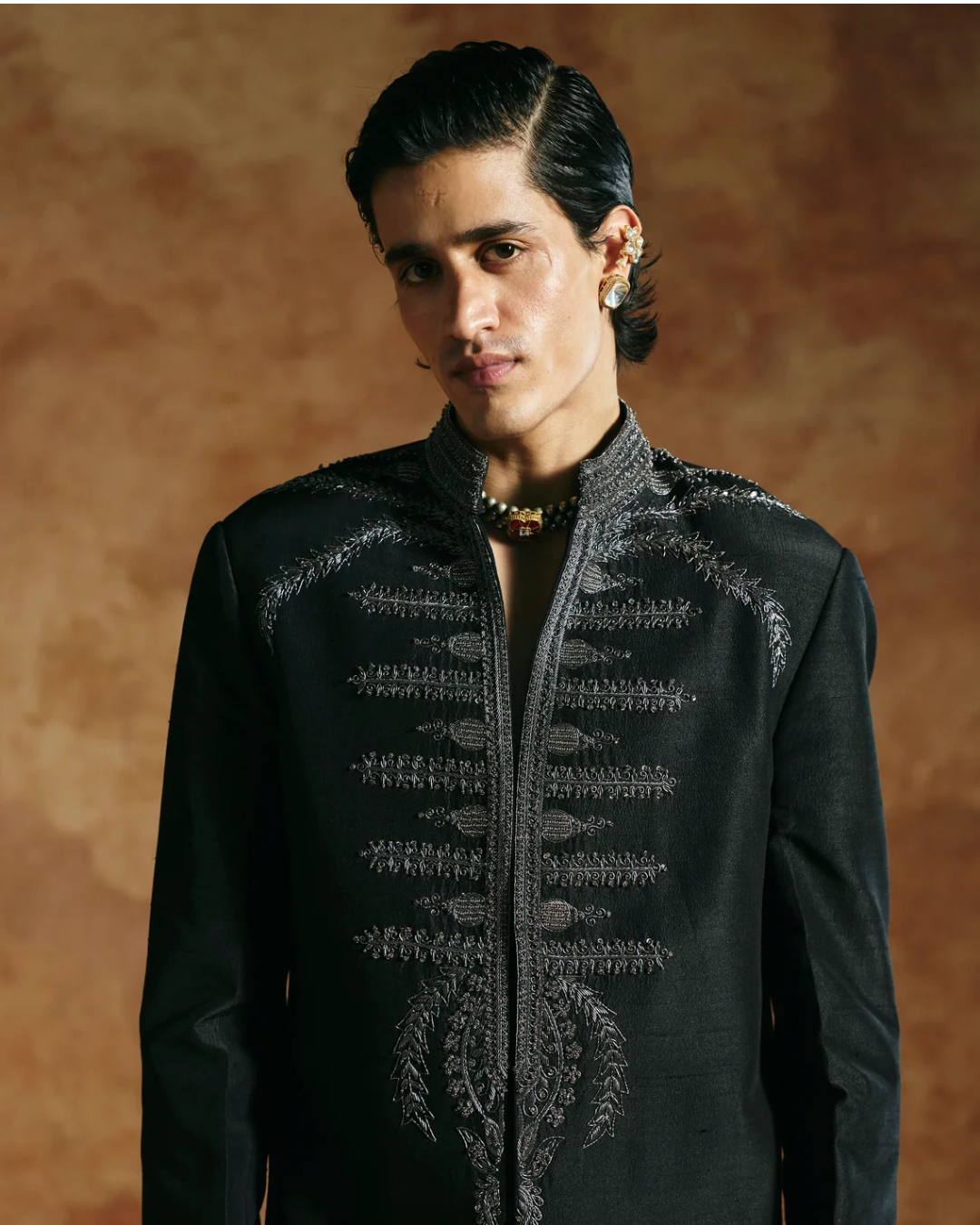Aman Takyar - Black Long Jacket Set From Today’s Sindh