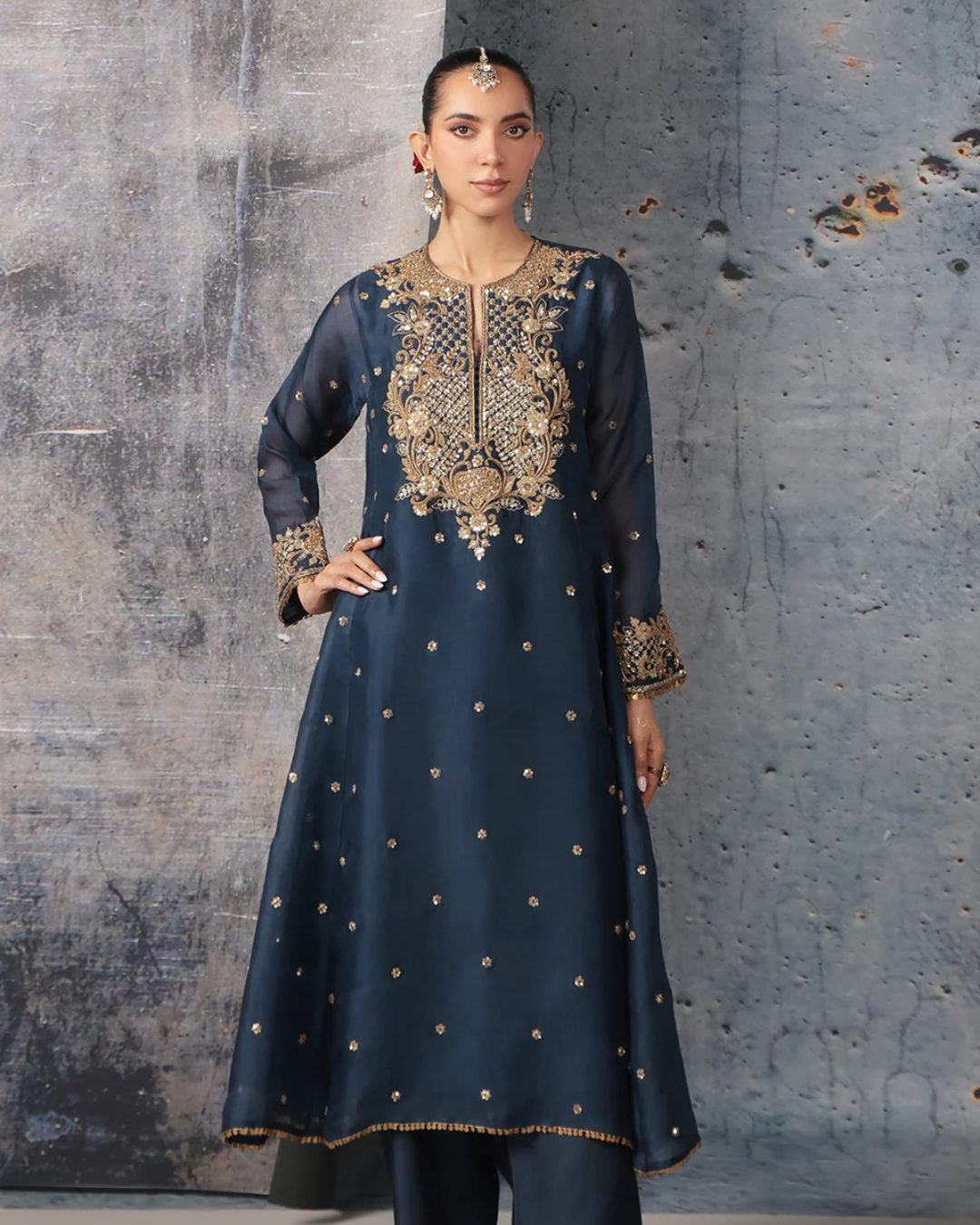 Niti Bothra - Zar-Rang Blue Long Pheran Kurta Set