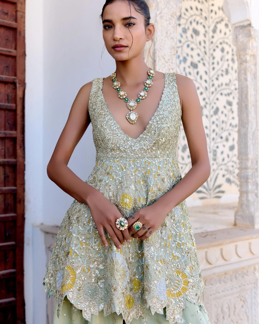 Osaa By Adarsh - Sage Peplum Garara Set From SAFAR