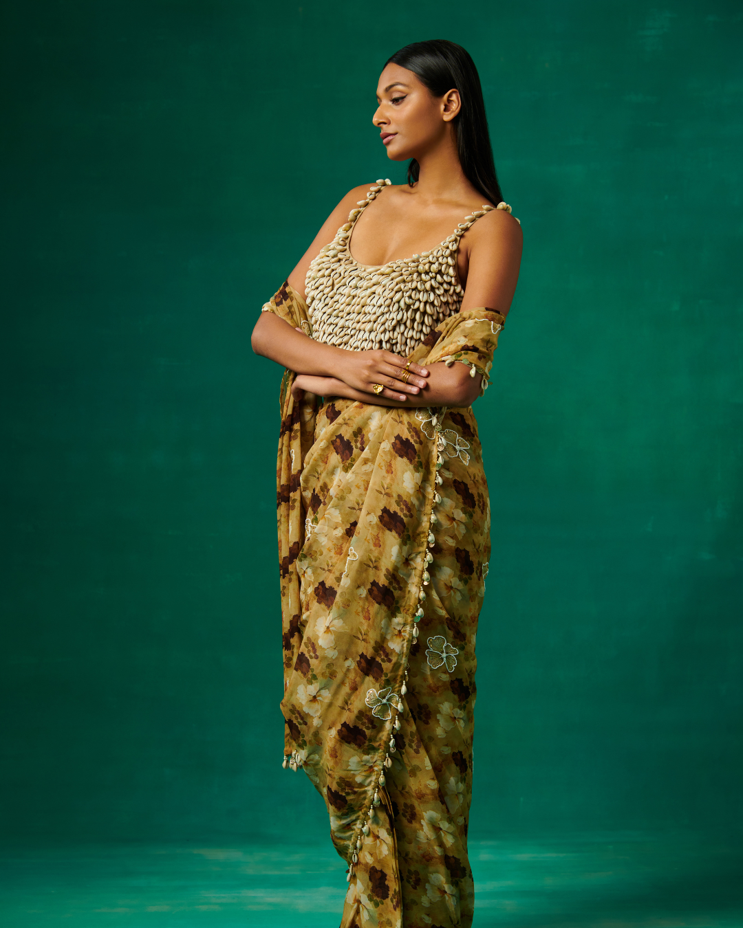 Sonali Bansal - Shells embellished blouse and drape saree From Bageecha
