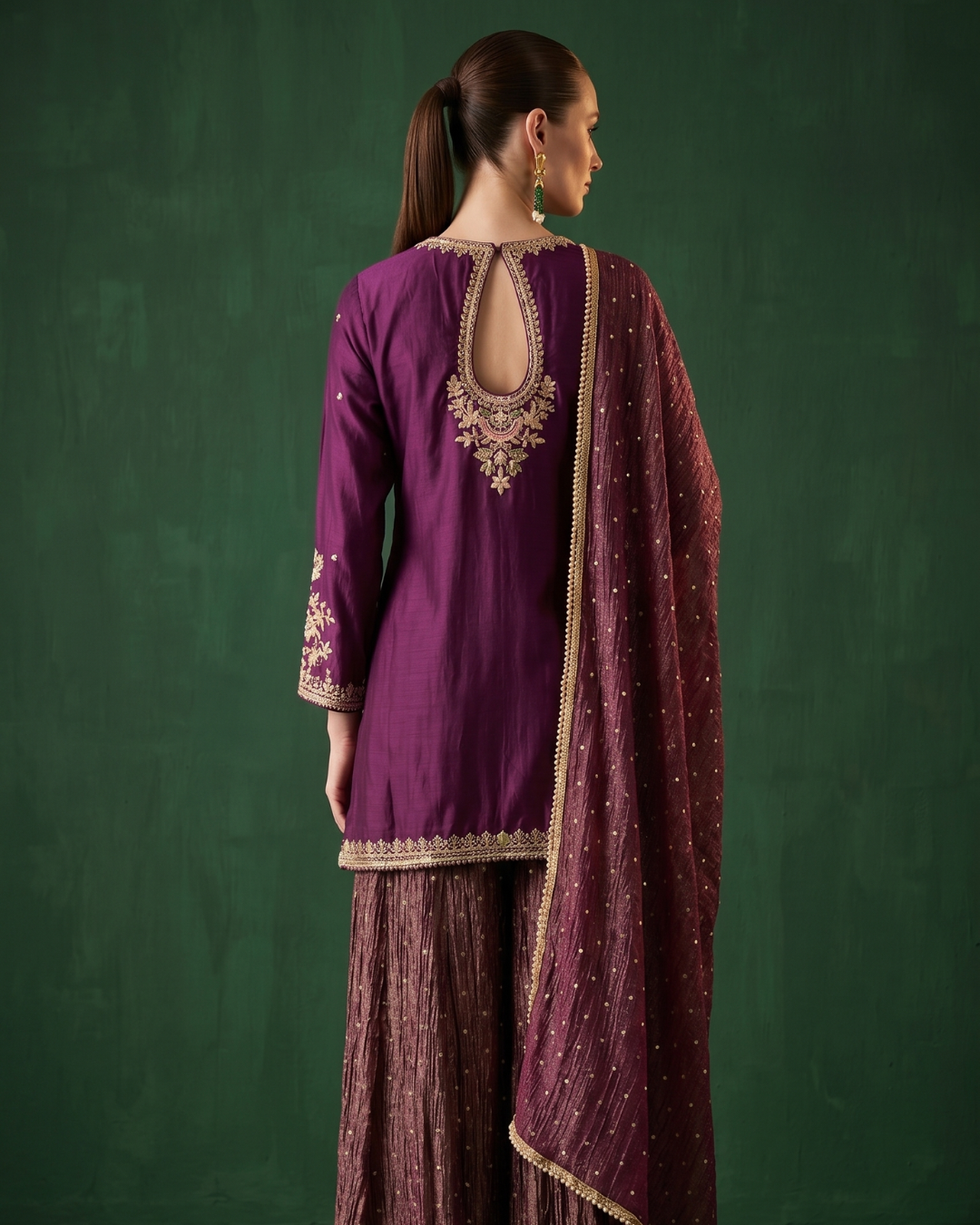 Basanti Kapde Aur Koffee - Imperial Plum Embroidered Sharara Set From Suits & Shararas