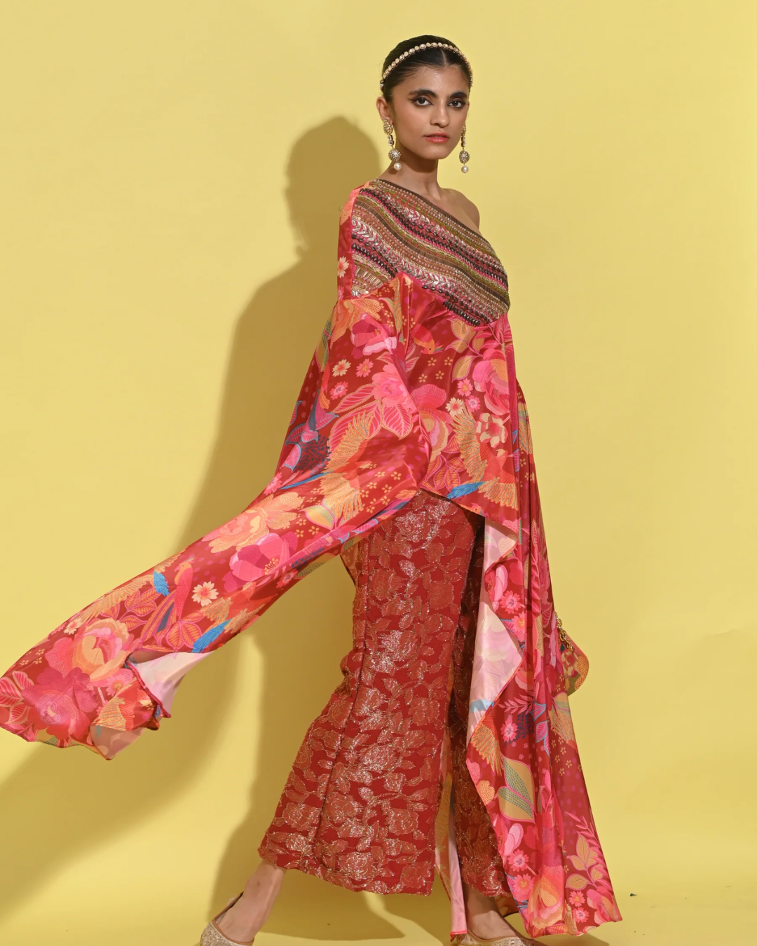 Rishi and Vibhuti - Ruby Drape Cape Set From Tamasha