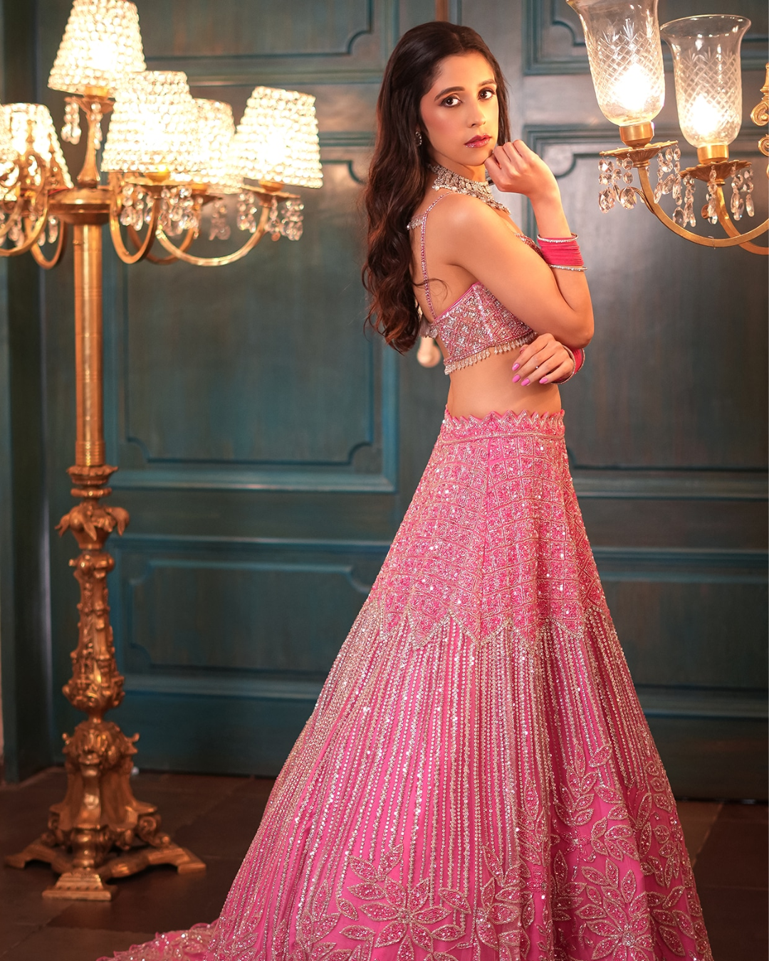 Isa by Dolly Wahal - Rabea Pink Lehenga From Fiori