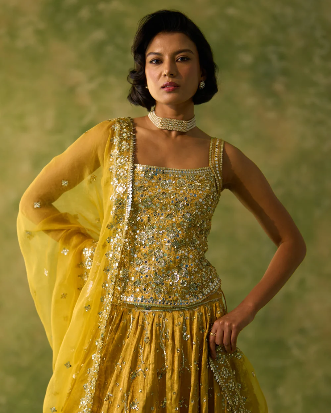 Prevasu - Yellow Tissue Choli Set From Silsila
