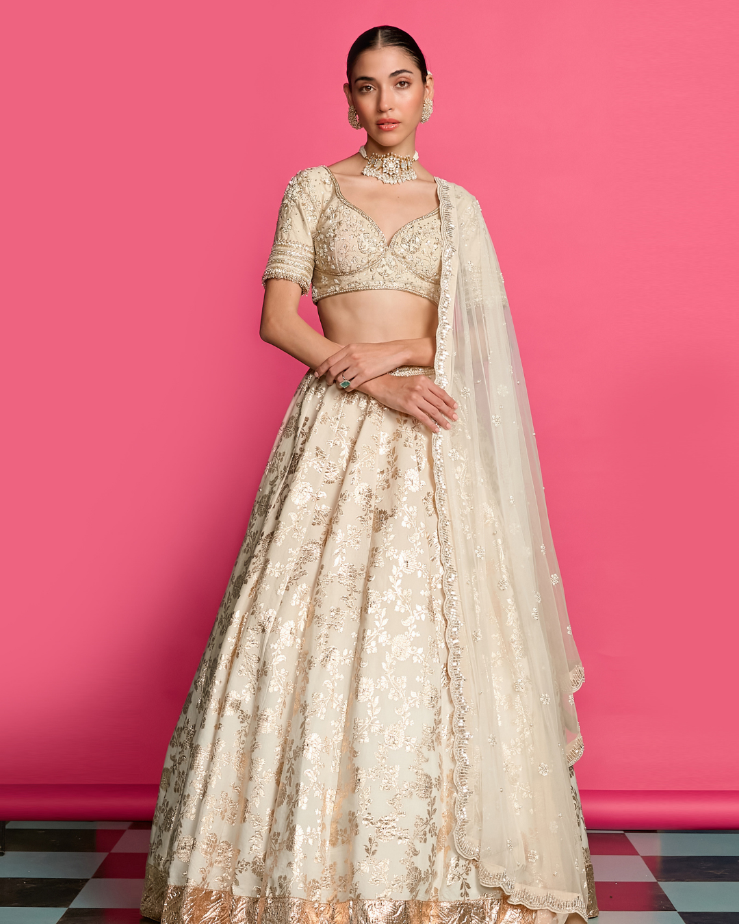 Priyanka Jain - Golden Bloom Lehenga Set  From Riyasat