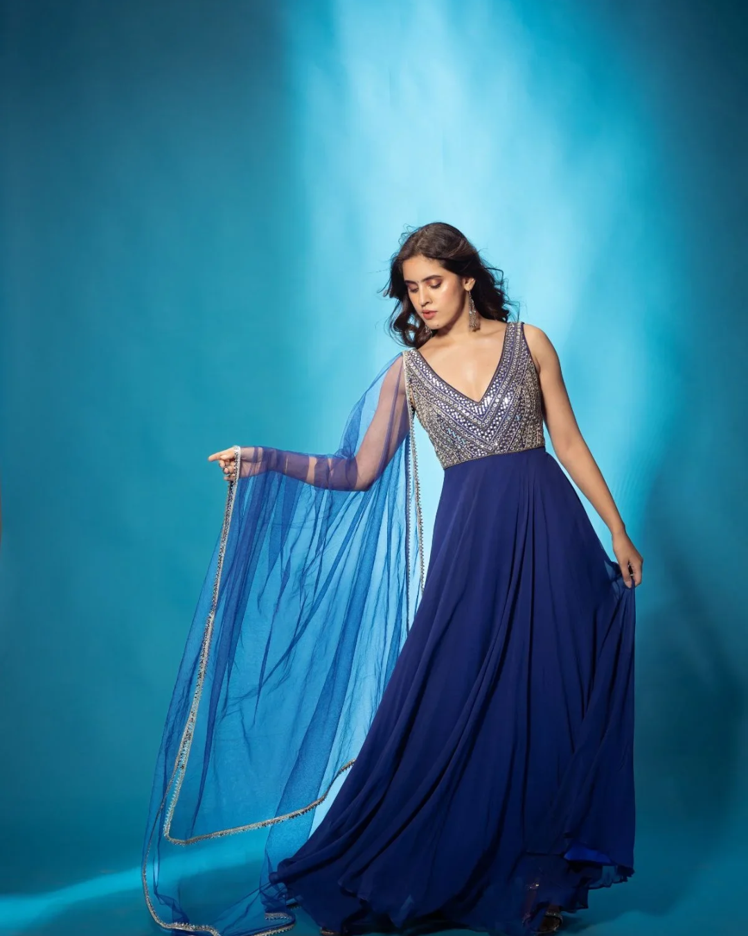 Anisha Shetty - Azure Blue Anarkali Set From Rangin