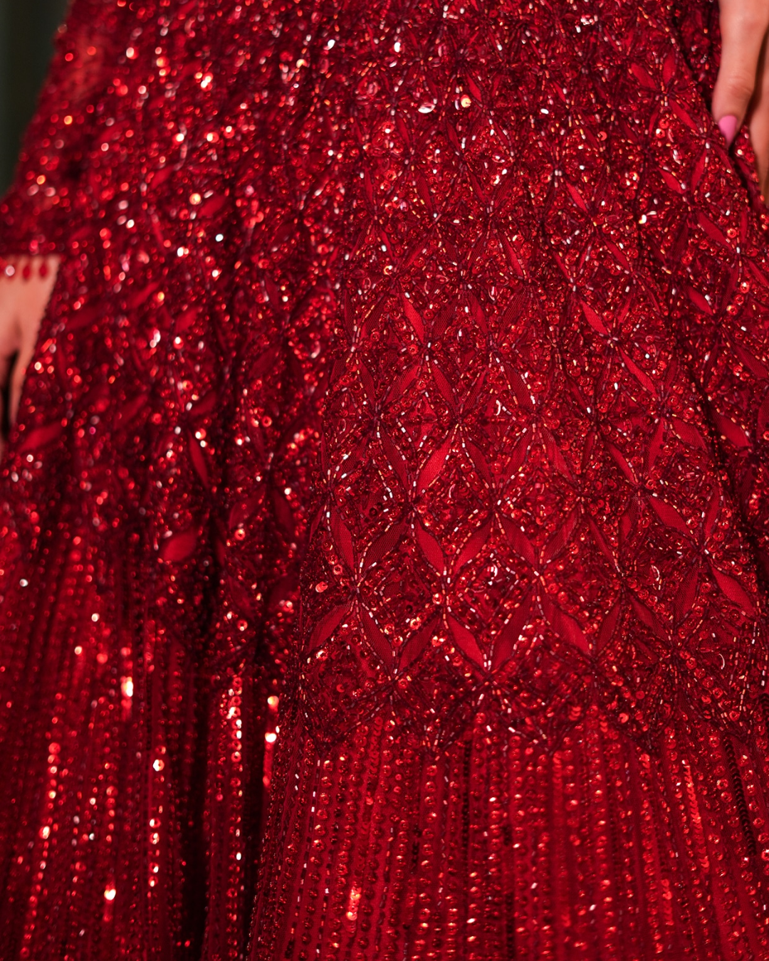 Isa by Dolly Wahal - Deep Red Net Sequins & Crystal Embroidered Lehenga Set