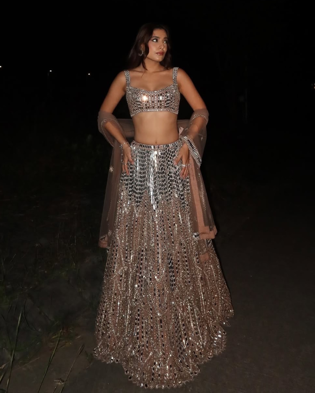 Isa by Dolly Wahal - Champagne Mirror Lehenga From Fiori
