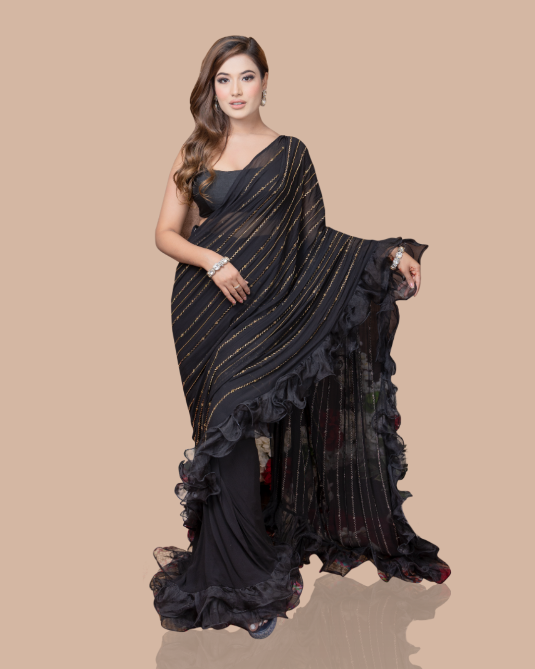 Sonali Bansal - Black drape saree with ruffles and blouse From Wedding Capsule