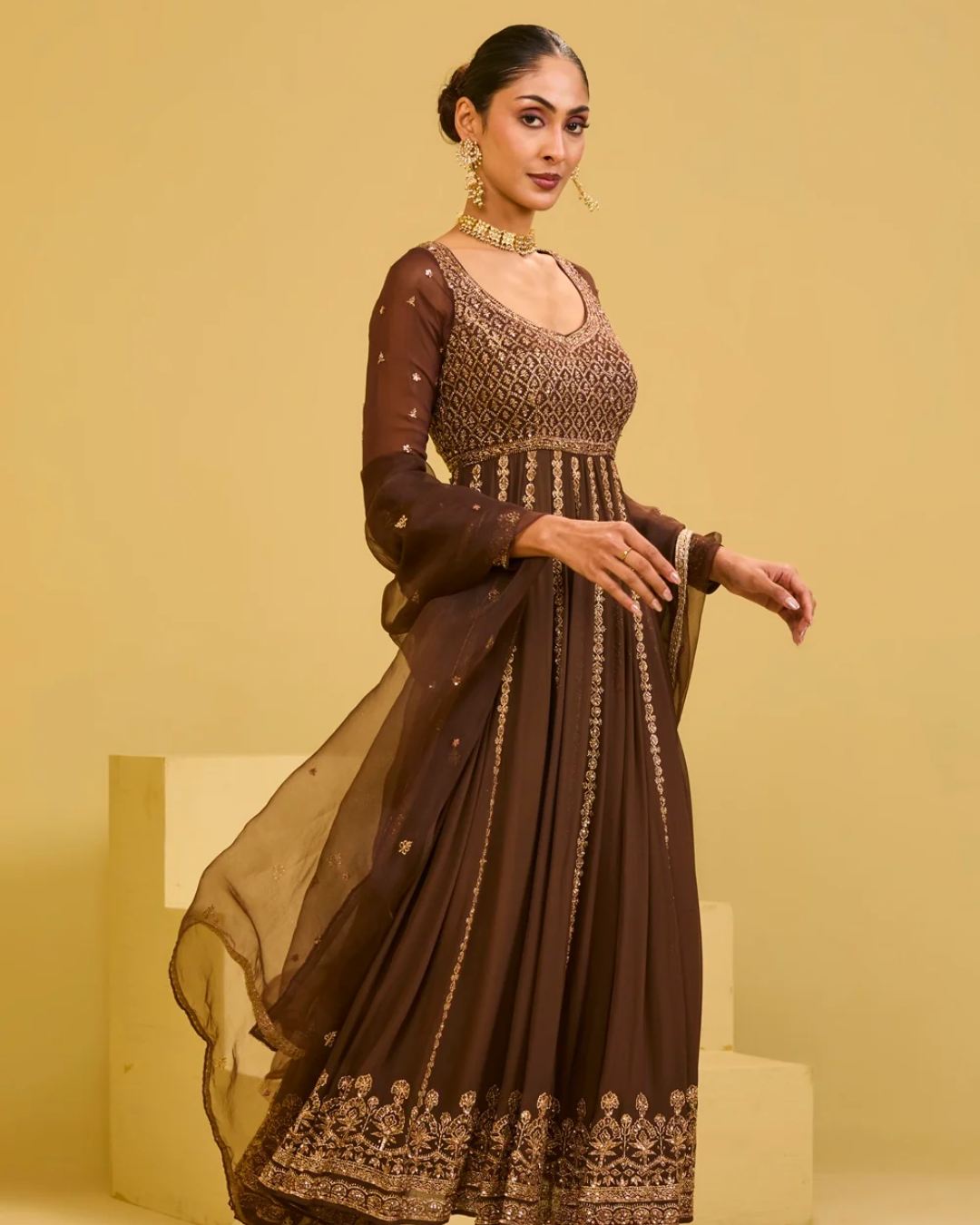 Esha Koul - Brown Anarkali Set From Naaz