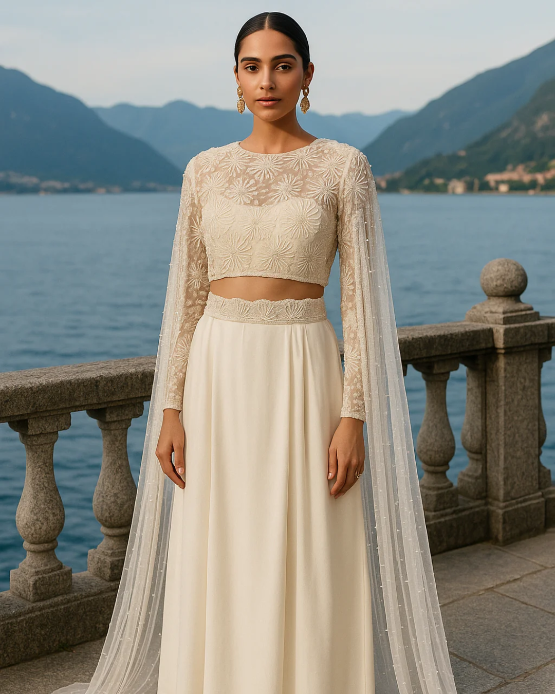 Anisha Shetty - Oyster Bloom Cape Skirt Set
