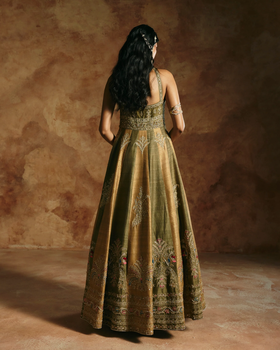 Aman Takyar - Rust Green Anarkali Set From Today's Sindh