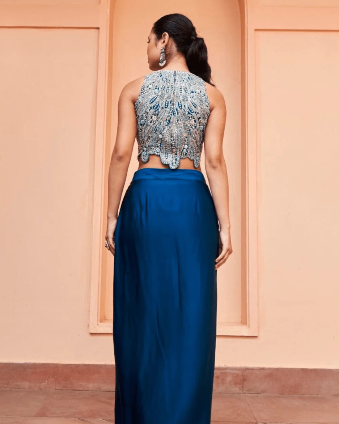 Osaa By Adarsh - Jade Blue Embroidered Top And Skirt From Rasm