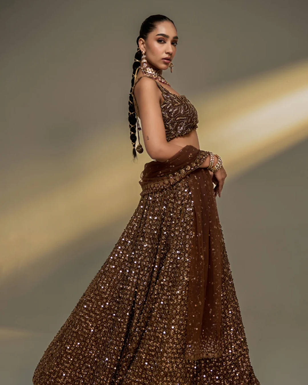 Prevasu - Copper Gold Corset Lehenga Set From The Mocha Edit