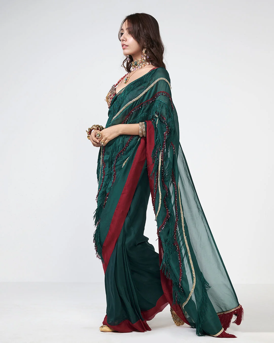 Rishi and Vibhuti - Forest Wave Saree From Gulon Ke Rang