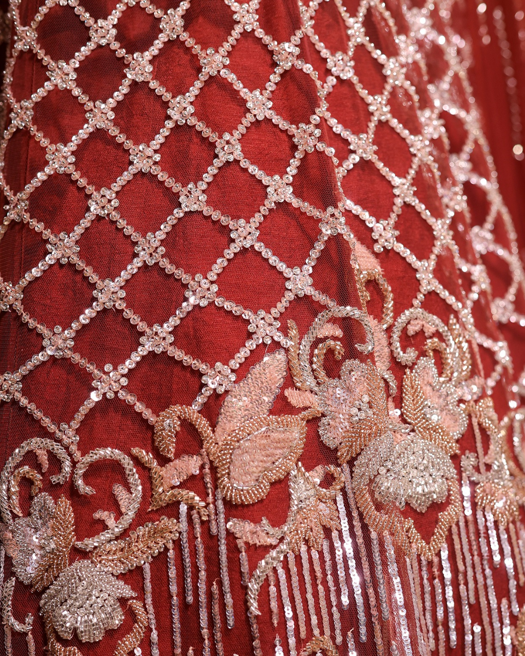 Isa by Dolly Wahal - Caramel Brown Net Crystal & Bead Embroidered Lehenga Set