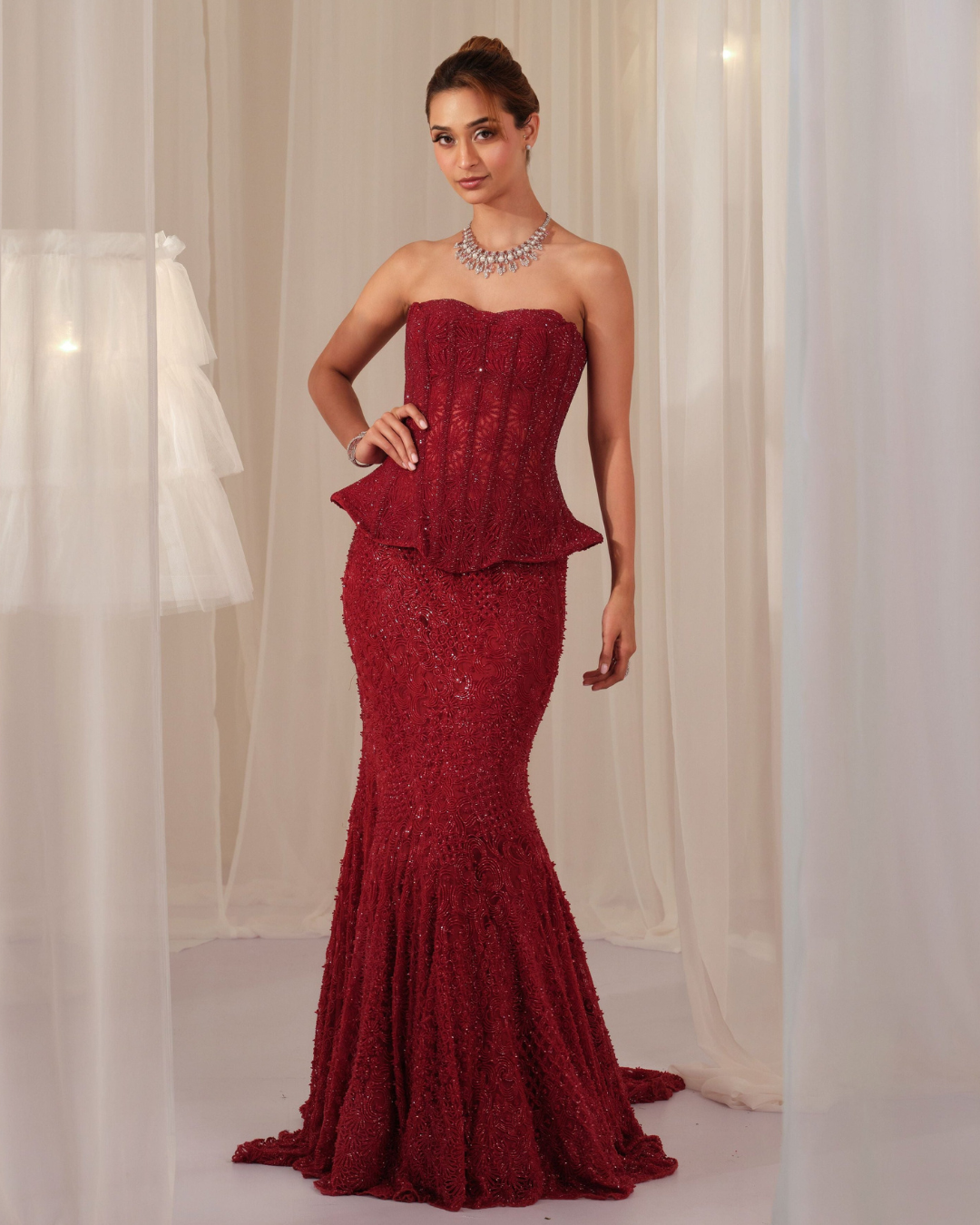 K&A By Karishma And Ashita - Maroon Corset With Fishcut Lehenga From First Love