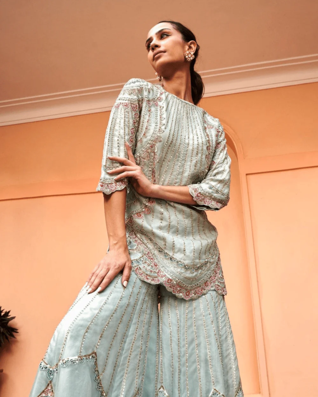 Osaa By Adarsh - Pastel Blue Embroidered Sharara From Rasm