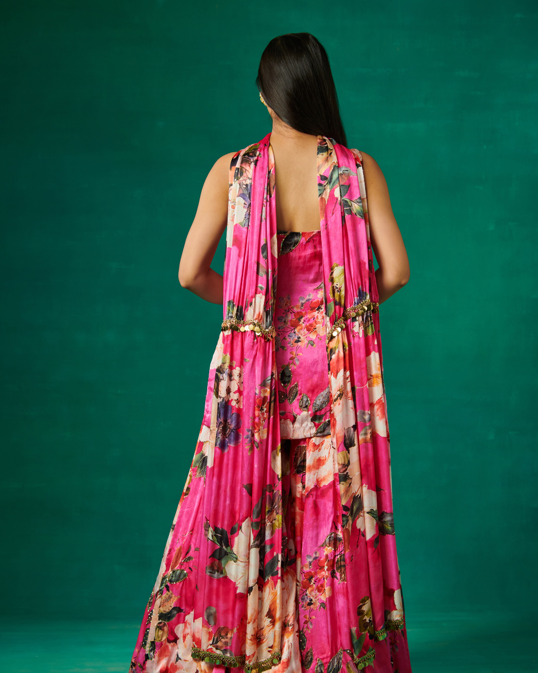 Sonali Bansal - Pink floral print kurta with flared sharara and dupatta From Bageecha