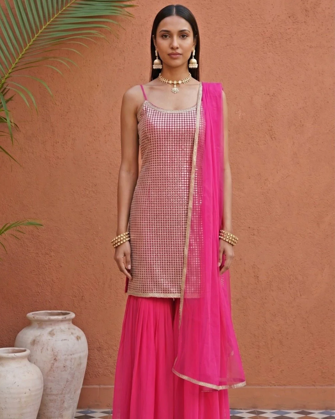 Anisha Shetty - Hot Pink Sharara Set