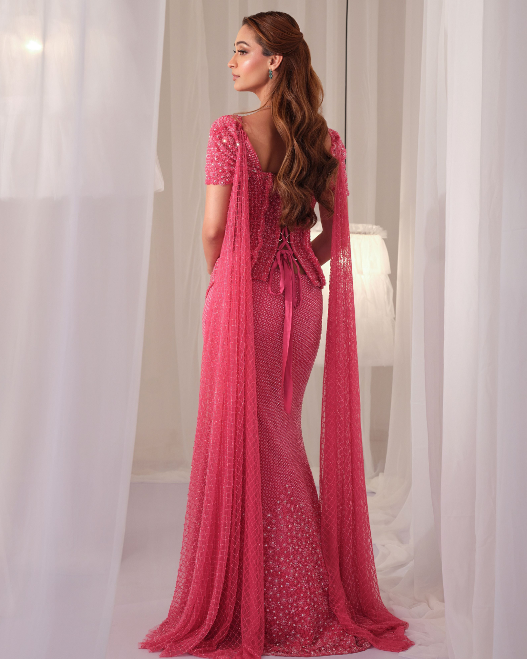 K&A By Karishma And Ashita - Barbie Pink Hand Embellished Corset With Fishcut Lehenga From First Love