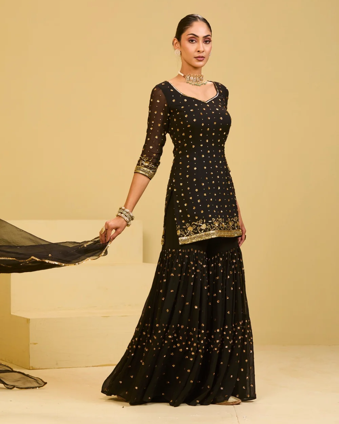 Esha Koul - Black Sharara Set From Naaz