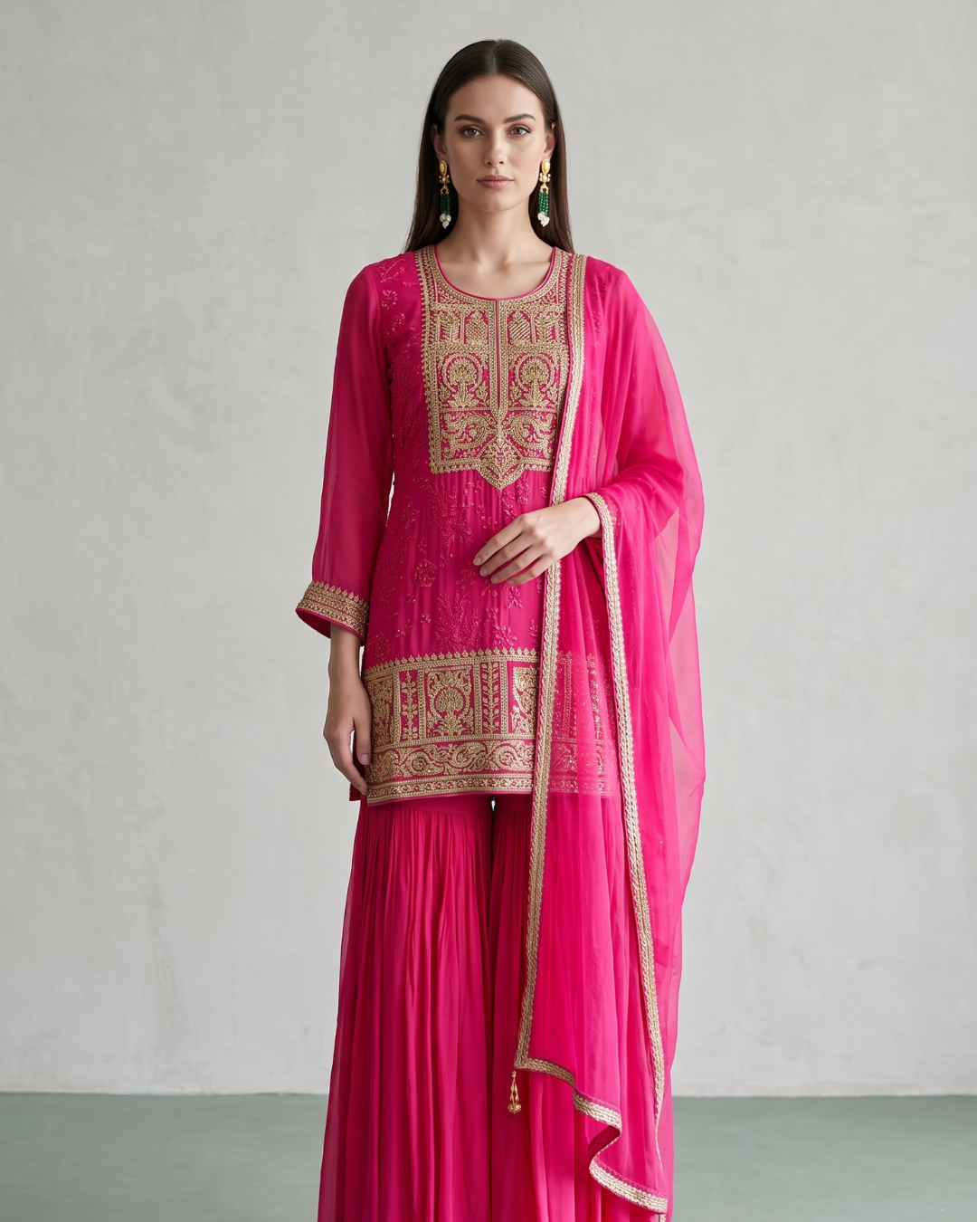 Basanti Kapde Aur Koffee - Pink Embroidered Sharara Set From Suits & Shararas
